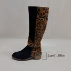 Women's leopard print riding boots by Arenzza featuring tall, stylish leather footwear with animal print design.