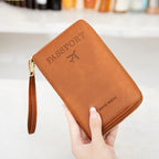 Arenzza RFID passport wallet with multiple compartments for travel, made of durable material, designed for secure passport and card storage.