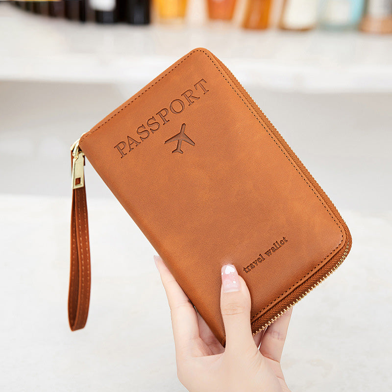 Arenzza RFID passport wallet with multiple compartments for travel, made of durable material, designed for secure passport and card storage.