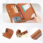 Arenzza 2026 Tourism Must RFID Passport Wallet in black, showing multiple compartments and a passport holder with RFID blocking design.