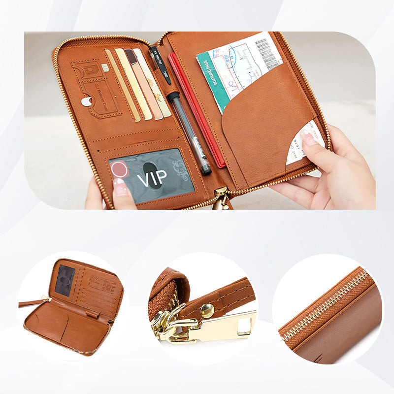 Arenzza 2026 Tourism Must RFID Passport Wallet in black, showing multiple compartments and a passport holder with RFID blocking design.
