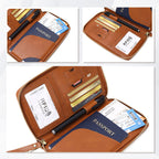 Arenzza RFID passport wallet with multiple compartments, black fabric, and travel accessories for secure passport and card storage.