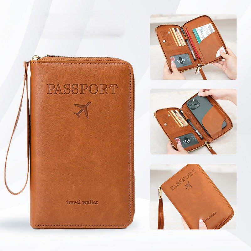 Arenzza 2026 Tourism Must RFID Passport Wallet in black with multiple compartments and a sleek design for travel security.