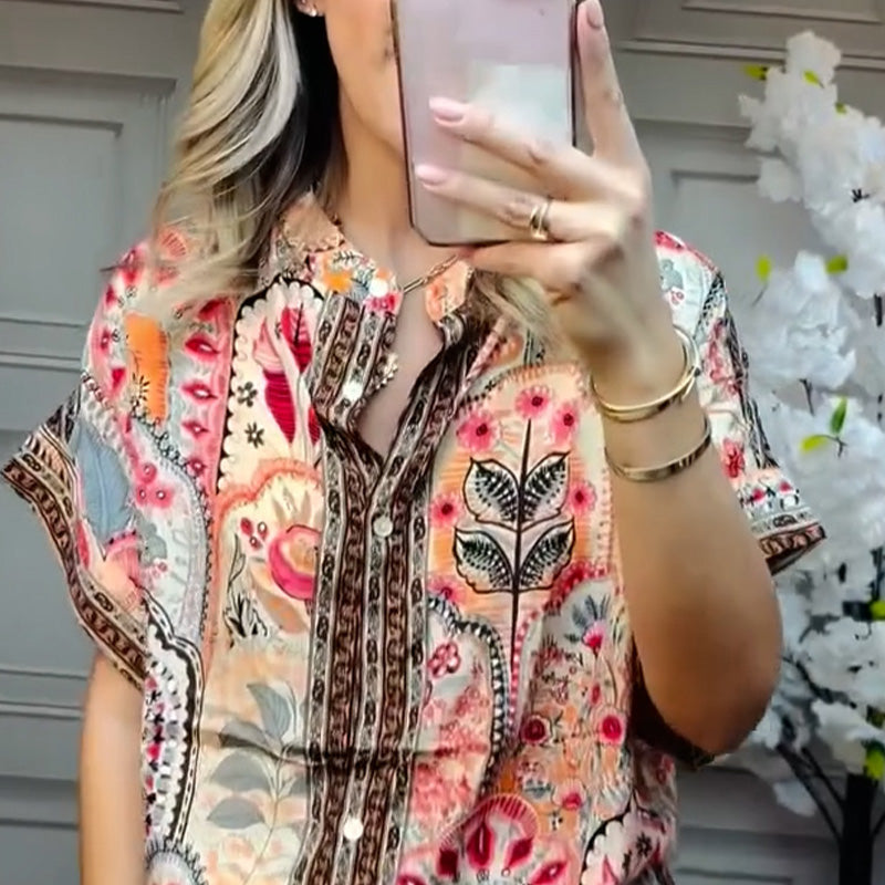 Aarenza women's printed top and wide-leg pants 2-piece clothing set, featuring vibrant patterns and comfortable fit.