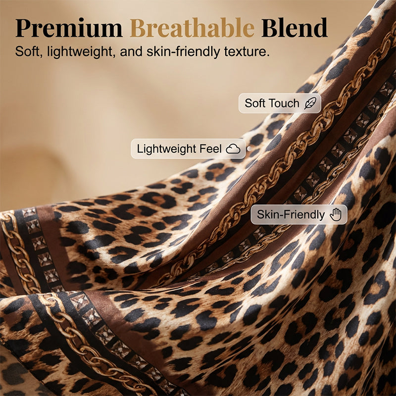 Aarenza animal print halter V-neck maxi dress with bold animal pattern, flowing fabric, and sleeveless design, perfect for summer wear.