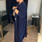Arenzza elegant longline cardigan, matching top and pants 3-piece set in neutral tones, styled for a sophisticated look.