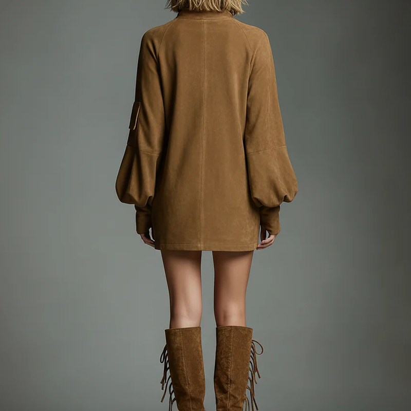 A women’s high-neck long-sleeved casual dress with pockets from Arenzza, displayed flat on a white background.