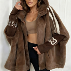 A women’s mink fur hooded zip-up coat by Arenzza featuring a plush warm design, perfect for winter casual and daily wear.