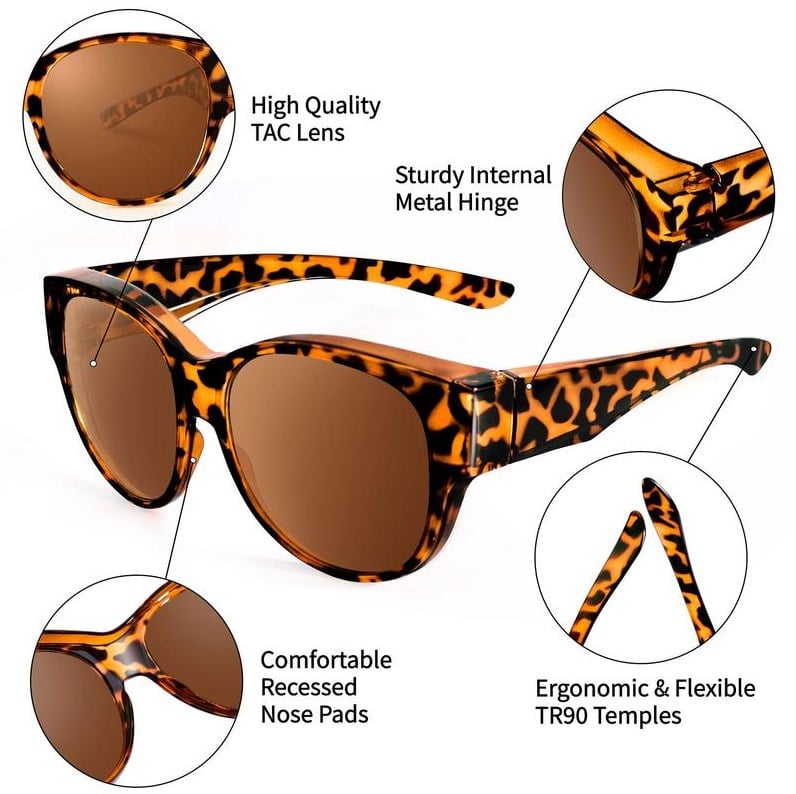 A pair of oversized cat eye sunglasses by Arenzza with polarized UV400 protection, featuring black frames and dark tinted lenses.