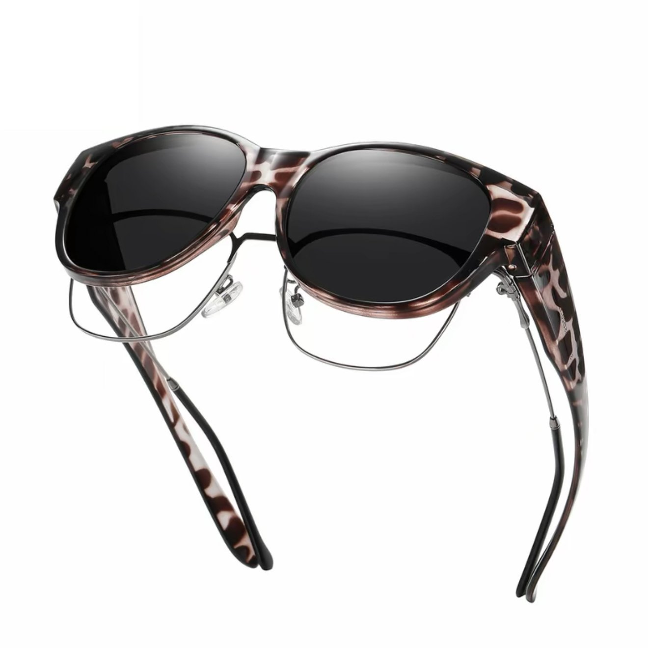 A pair of oversized cat eye sunglasses by Arenzza with polarized UV400 protection, featuring bold black frames and dark lenses.