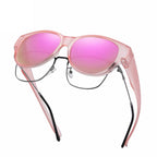 A pair of oversized cat eye sunglasses by Arenzza with polarized UV400 protection and dark tinted lenses.