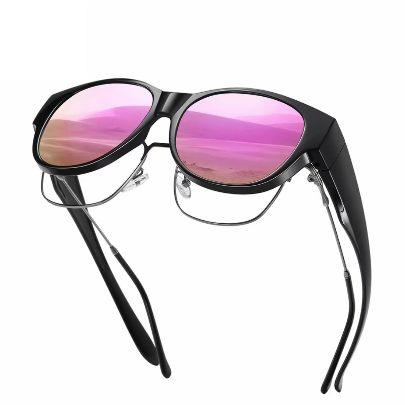 A pair of oversized cat eye sunglasses by Arenzza with polarized lenses and UV400 protection, featuring bold black frames.