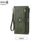 A women's RFID blocking leather wallet by Arenzza featuring multiple card slots and a sleek design.