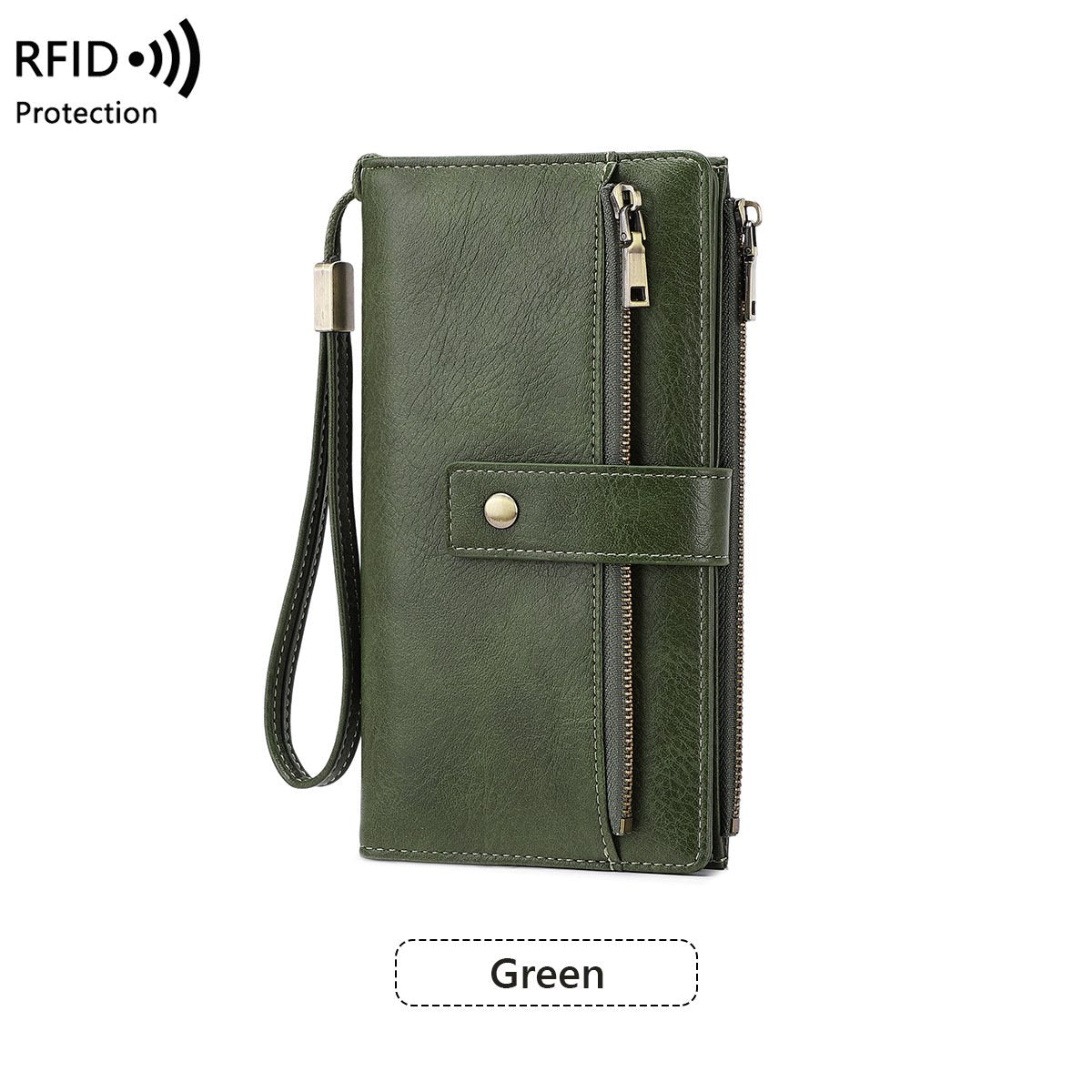 A women's RFID blocking leather wallet by Arenzza featuring multiple card slots and a sleek design.