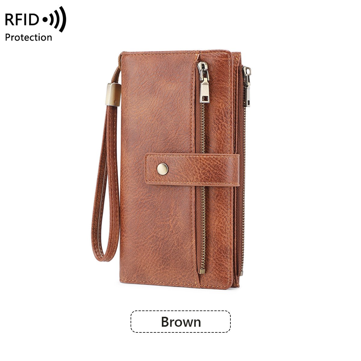 A women's Arenzza RFID blocking leather wallet with multiple card slots and a sleek, stylish design.