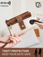 Aarenza women's RFID blocking leather wallet with multiple card slots and a sleek, compact design for secure everyday use.