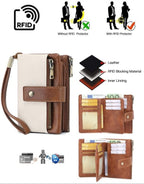 A women's leather RFID blocking wallet by Arenzza with multiple card slots and a sleek, stylish design.