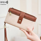 A women's RFID blocking leather wallet from Arenzza with multiple card slots and a sleek, compact design.