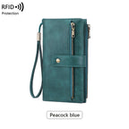 A women's RFID blocking leather wallet by Arenzza with multiple card slots and a sleek, compact design.