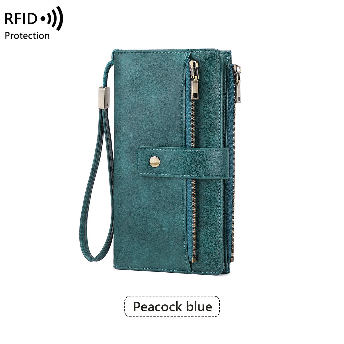 A women's RFID blocking leather wallet by Arenzza with multiple card slots and a sleek, compact design.