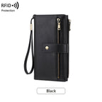 A women's RFID blocking leather wallet from Arenzza, featuring multiple card slots and a sleek, compact design.