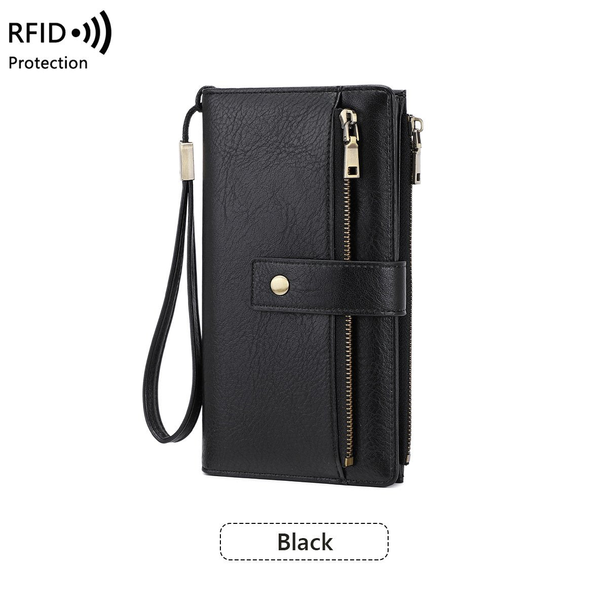 A women's RFID blocking leather wallet from Arenzza, featuring multiple card slots and a sleek, compact design.