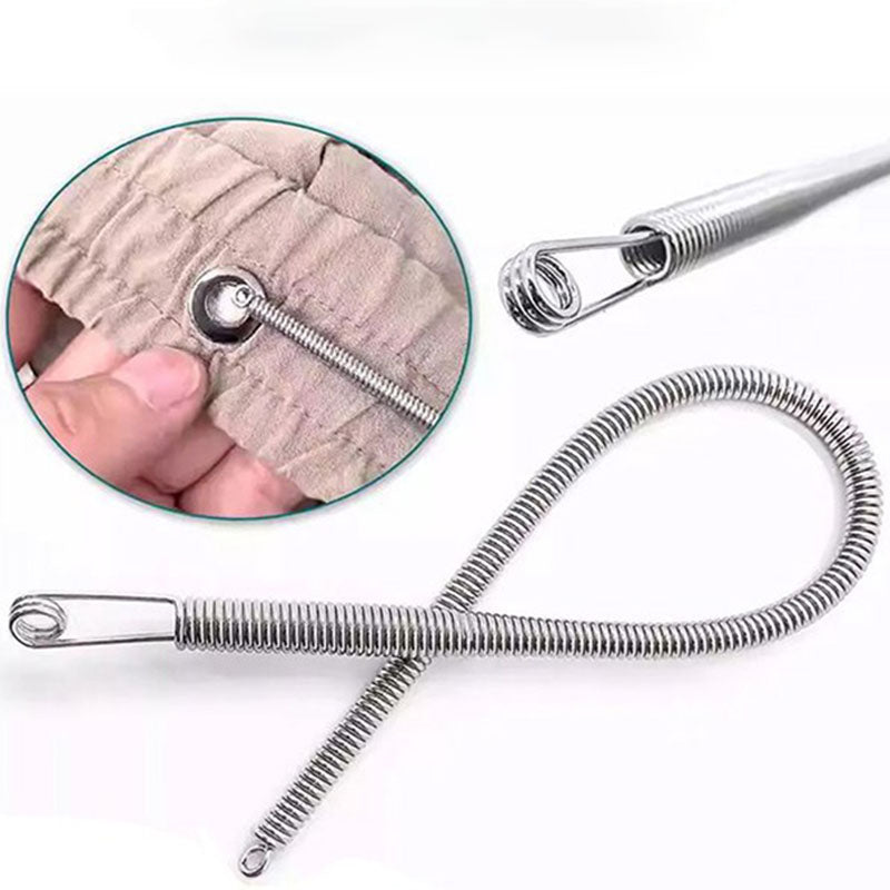 Arenzza multi-function foldable spring drawstring threader tool for cords, wires, and laces, shown in portable, compact form.