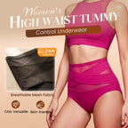 Plus-size high-waist cross tummy control panties by Arenzza, shown in beige with seamless design and full coverage.