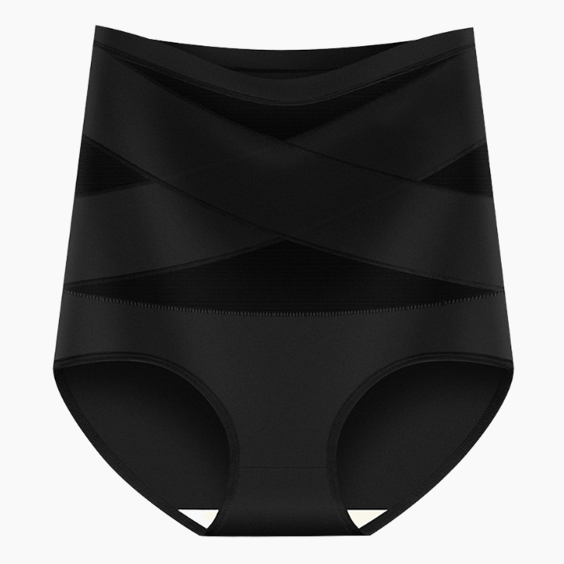 A pair of plus-size high-waist cross tummy control panties from Arenzza, featuring a seamless design and tummy-shaping fit.