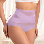 Aarenza plus-size high-waist tummy control panties with cross design, shown in black, offering shape and comfort.