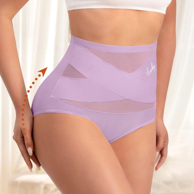 Aarenza plus-size high-waist tummy control panties with cross design, shown in black, offering shape and comfort.
