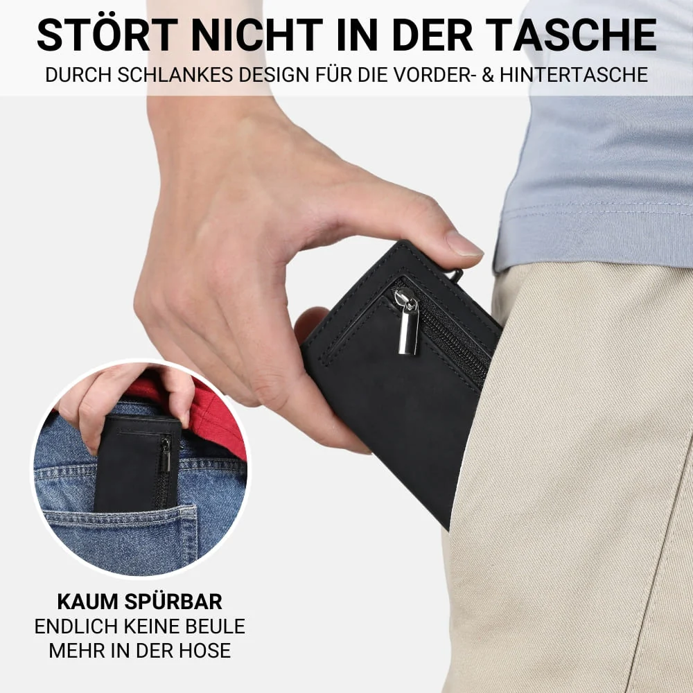 Arenzza business men's wallet with multiple card slots, large capacity, two-fold design in black leather, slim and practical.