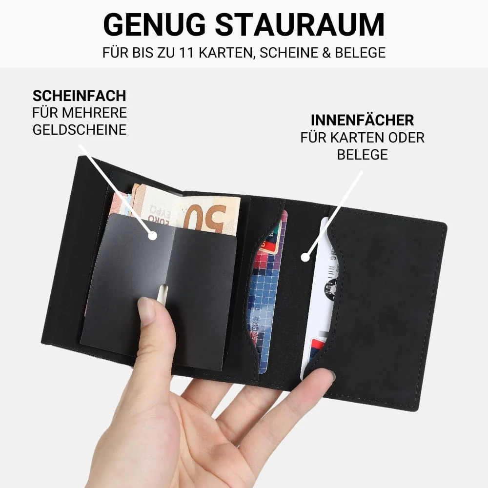 Arenzza large capacity business wallet with multiple card slots, simple two-fold design, in black leather for men or women.