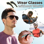 Arenzza anti-slip silicone ear hook for glasses, shown attached to eyeglasses to improve fit and prevent slipping.