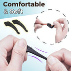 Arenzza anti-slip silicone ear hook for glasses, shown attached to a pair of eyeglasses to prevent slipping and improve comfort.