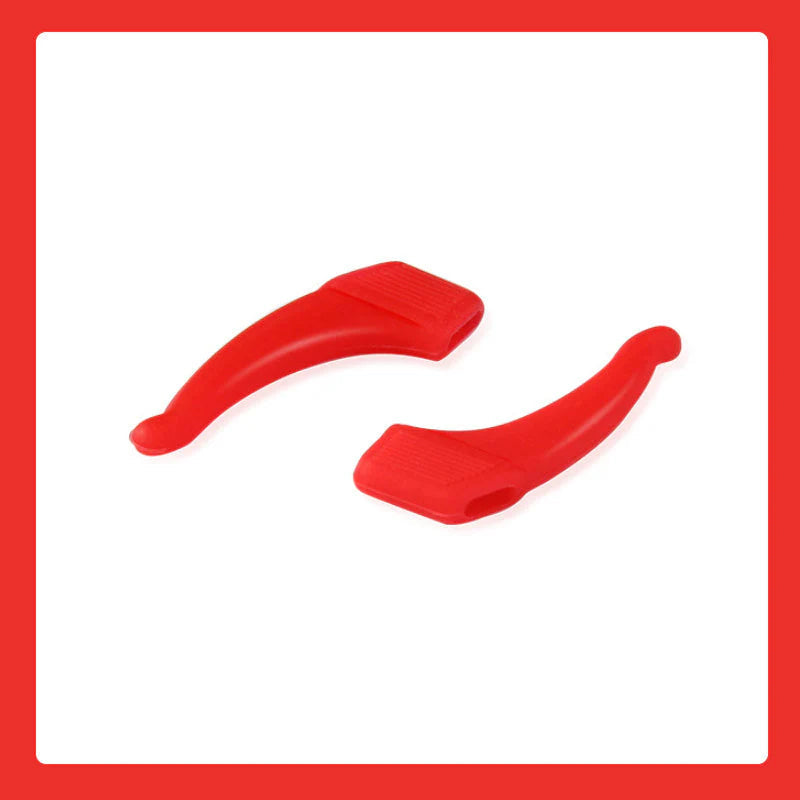 Arenzza anti-slip silicone ear hook for glasses, shown fitted on eyeglasses to prevent slipping and improve comfort.