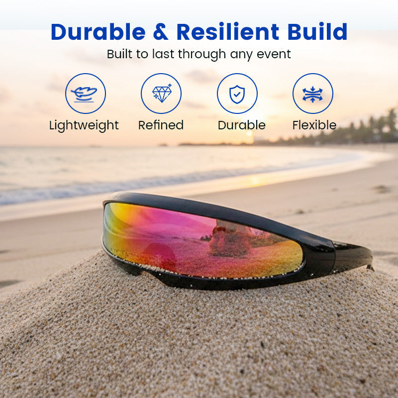 Aarenza lightweight futuristic shield sunglasses with reflective lenses, stylish and modern accessory for fashion-forward outfits.