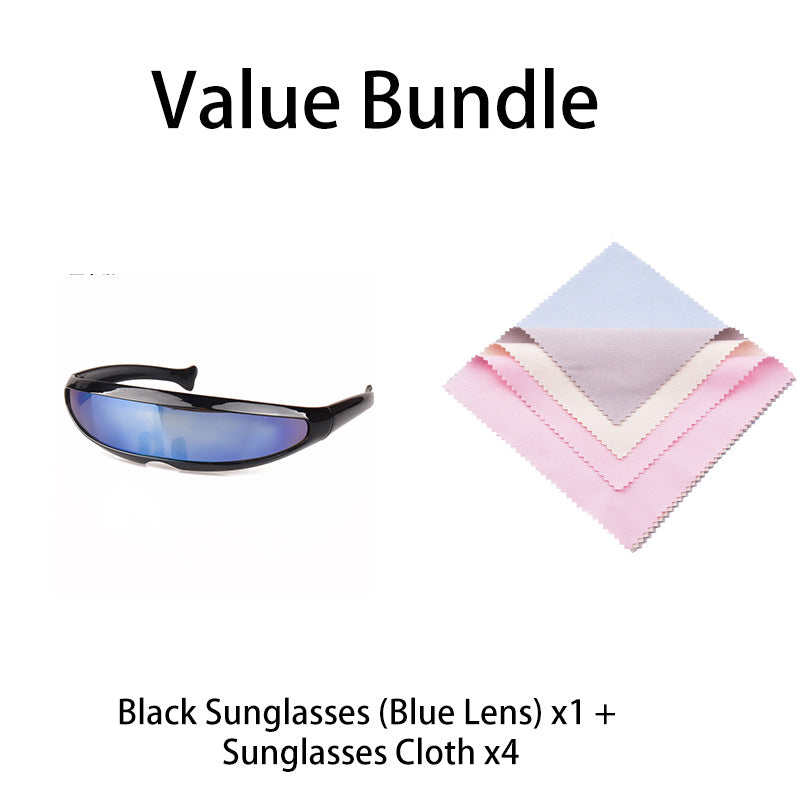 A pair of lightweight futuristic shield sunglasses by Arenzza with sleek, reflective lenses and a modern design.