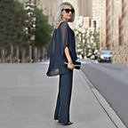 A women’s irregular chiffon top and wide-leg pants 2-piece set by Arenzza, featuring flowy fabric and stylish, relaxed fit.