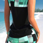 Arenzza athletic two-piece swimsuit with criss-cross neckline, quick-dry fabric, and sporty boy shorts, perfect for swimming.