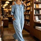 Aarenza loose fit wide-leg jumpsuit with pockets, casual clothing in a neutral color, styled for effortless comfort and modern fashion.