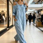 Aarenza loose fit wide-leg jumpsuit with pockets, stylish and comfortable clothing in a casual design, shown on a model.