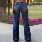 A pair of women's retro flare jeans with pockets from Arenzza, showcasing blue denim, high waist, and fashionable fit.