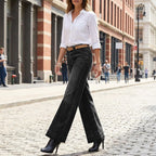 A pair of women's retro flare jeans with pockets from Arenzza, showcasing the high-waisted design and classic denim look.