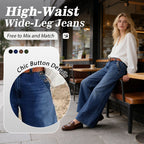 A pair of Arenzza high-waist wide-leg jeans with button details, showcasing a casual, stylish denim fit and relaxed silhouette.