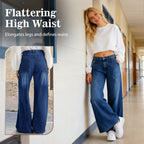 A pair of Arenzza high-waist wide-leg jeans with button details, featuring a relaxed fit and classic denim look.