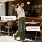 A pair of Arenzza high-waist wide-leg jeans with button details, showing the denim fabric and stylish fit.