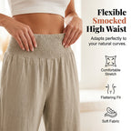 A pair of Arenzza boho style ruffle trim lounge pants for women featuring relaxed fit, soft fabric, and trendy ruffle details.