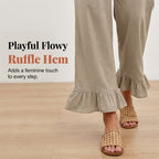 A pair of Arenzza boho style lounge pants with ruffle trim for women, featuring a relaxed fit and comfortable fabric.