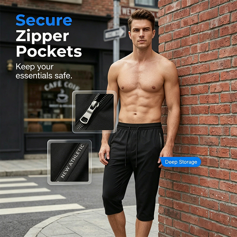 Men's Arenzza quick-dry athletic capri pants, lightweight sports clothing with breathable fabric, suitable for active wear.